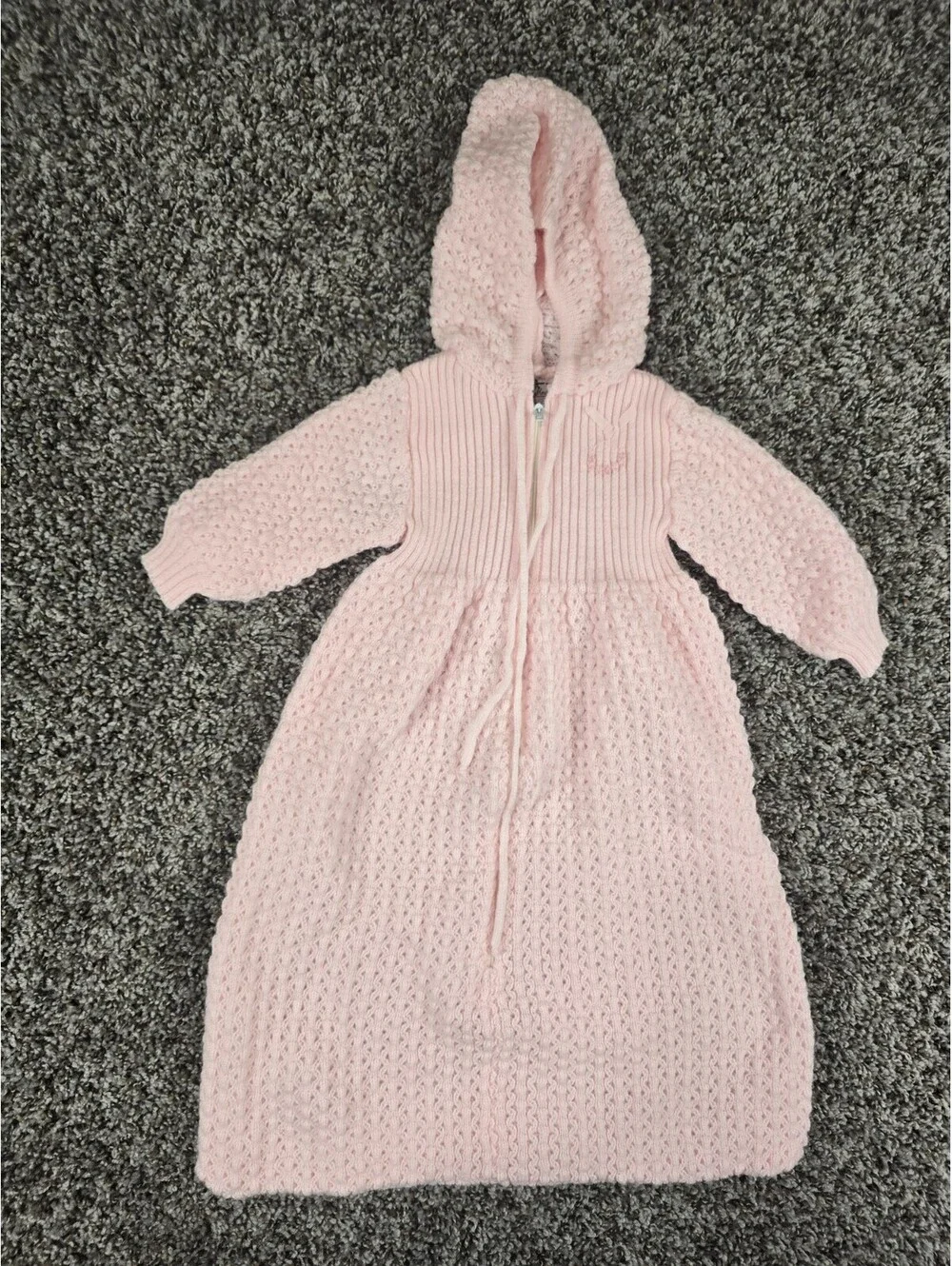 Vintage 1960s Little Show Offs Baby Girls Sz 3-6M Crochet Knit Sleep Dress Pink